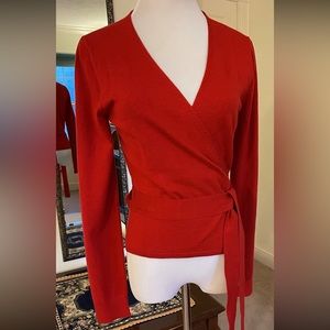 NWT Diane con Furstenberg Red Cashmere ballerina wrap sweater in medium.